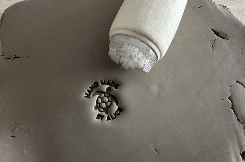 Personalized Pottery Stamp with Turtle