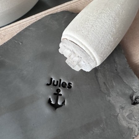 Personalized Pottery Stamp first name and anchor