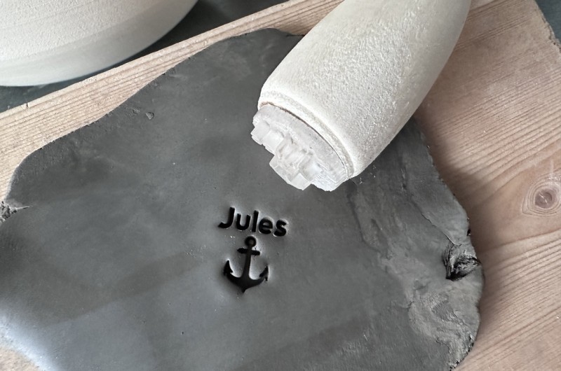 Personalized Pottery Stamp first name and anchor