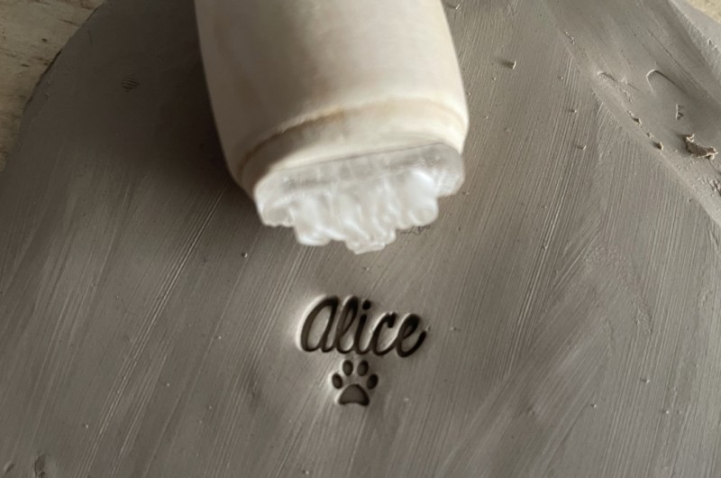 Personalized Pottery Stamp first name and paw