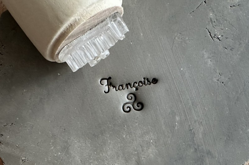 Personalized Pottery Stamp first name and Triskel