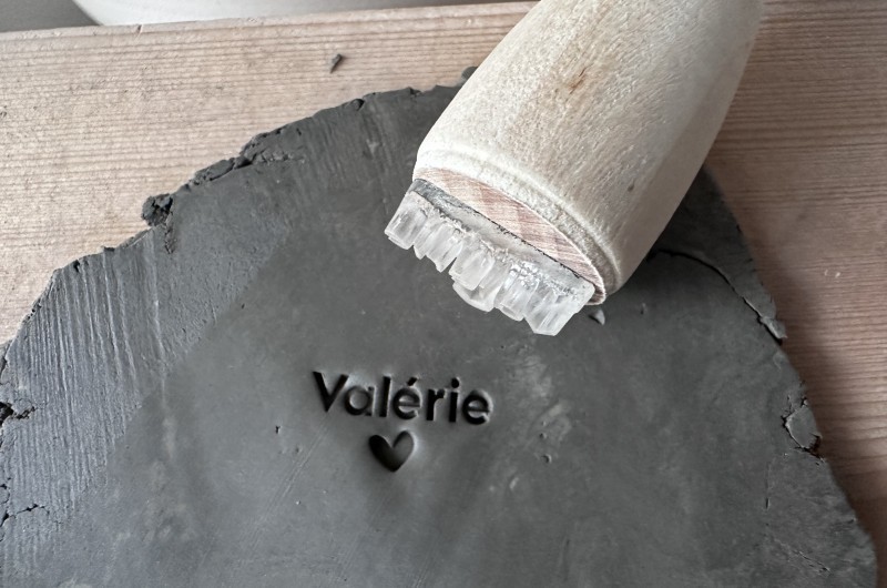 Personalized Pottery Stamp first name and heart