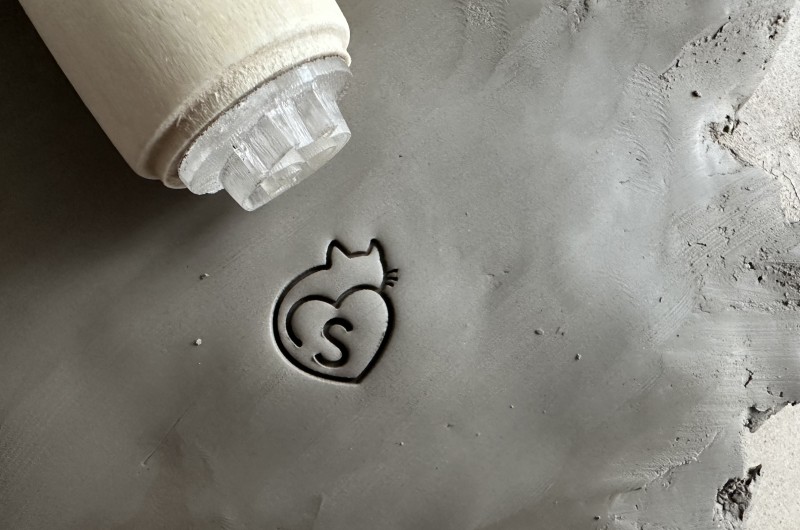 Personalized Cat Pottery Stamp with letter