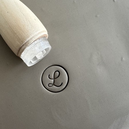 Personalized pottery stamp with initials and circle V2