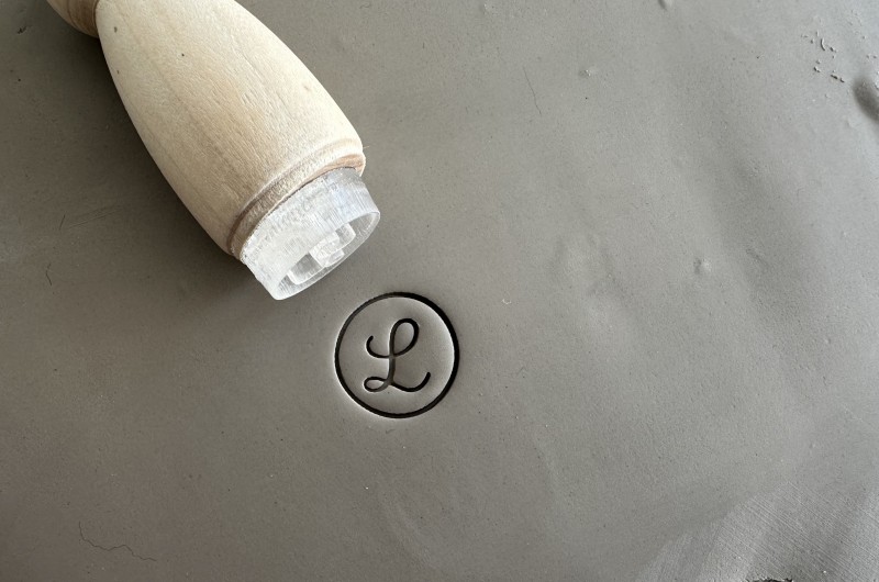 Personalized pottery stamp with initials and circle V2