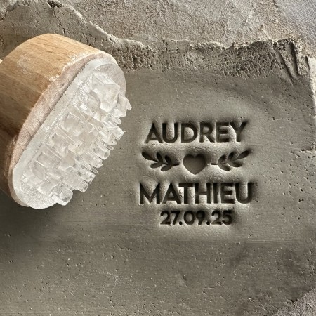 Personalized Pottery Stamp Wedding Heart and Foliage