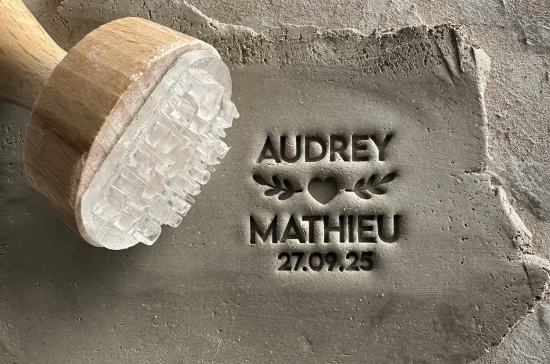 Personalized Pottery Stamp Wedding Heart and Foliage