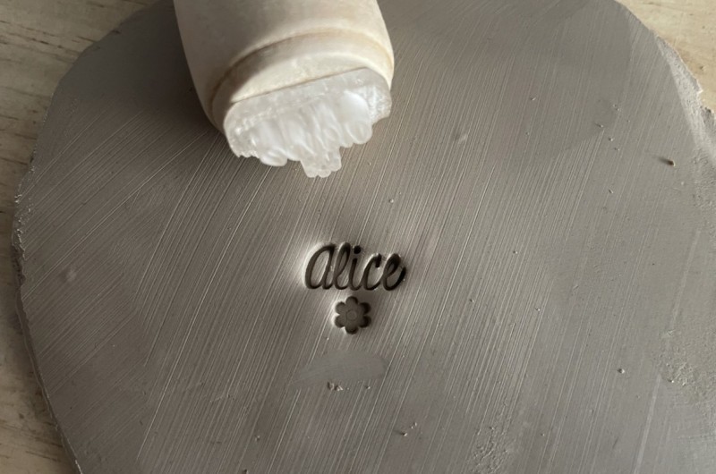 Personalized Pottery Stamp first name and flower