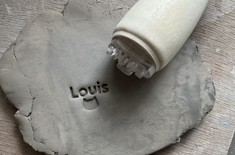 Personalized Pottery Stamp first name and cat
