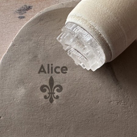 Personalized Pottery Stamp first name and fleur de lys