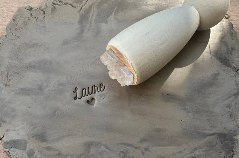 Personalized Pottery Stamp first name and heart