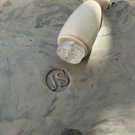 Personalized pottery stamp with initials and circle