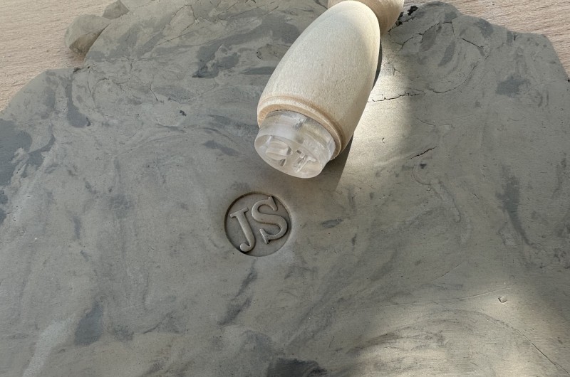 Personalized pottery stamp with initials and circle