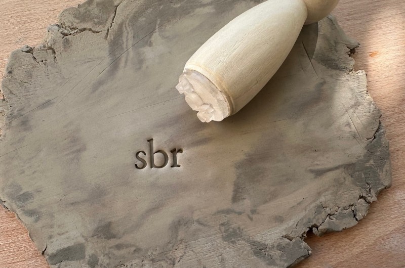 Personalized pottery stamp script initials