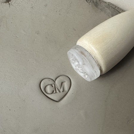 Personalized pottery stamp with initials and heart