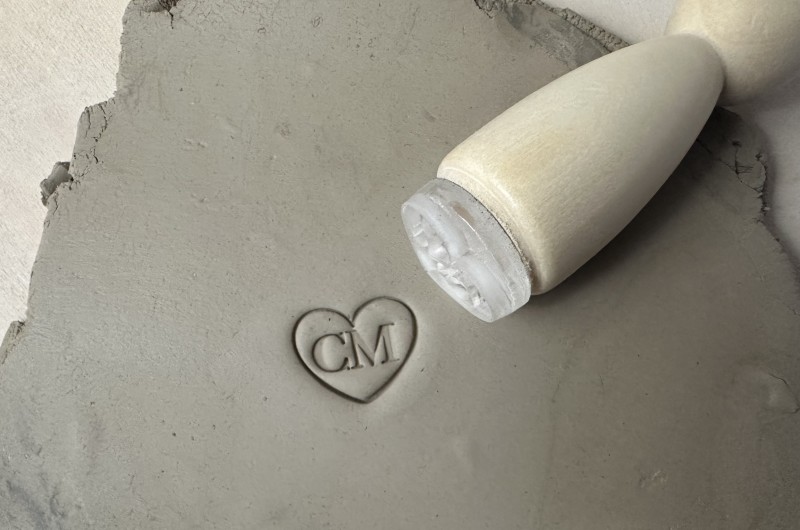 Personalized pottery stamp with initials and heart