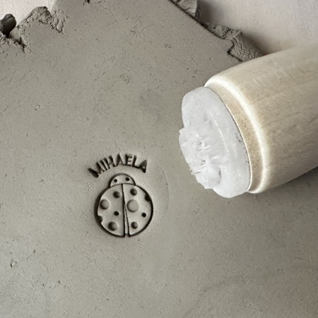 Personalized Pottery Stamp first name and ladybug