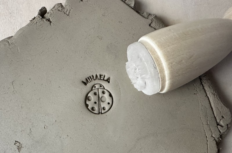 Personalized Pottery Stamp first name and ladybug