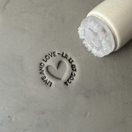 Personalized pottery stamp with heart