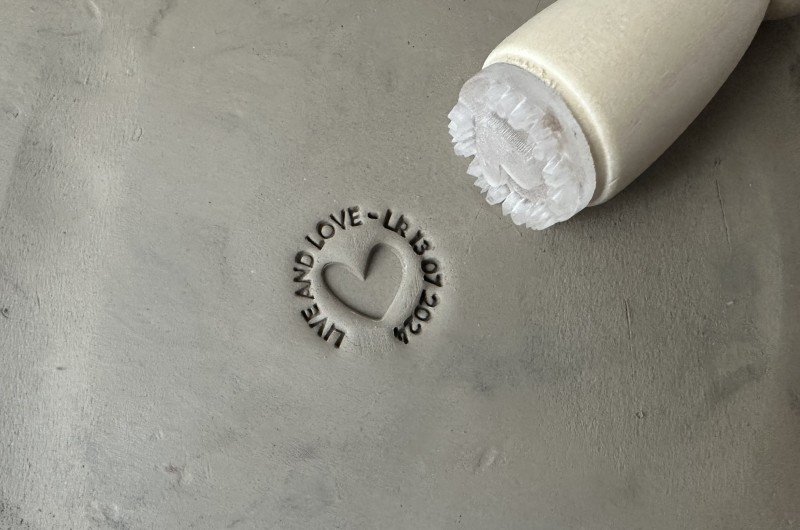 Personalized pottery stamp with heart