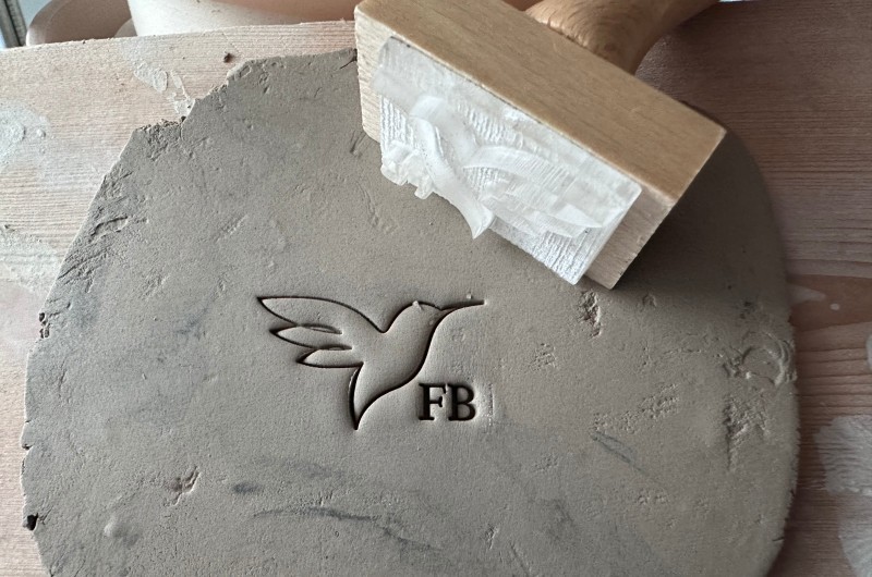Hummingbird Pottery Stamp with initials